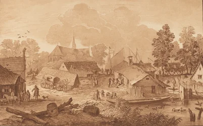 Village avec étang, vers 1782