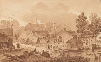 Village avec étang, vers 1782