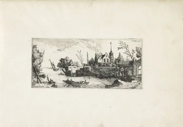 Paysage fluvial avec un canot