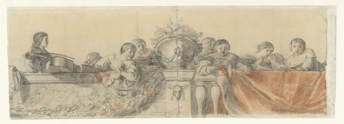 Personnes sur une balustrade avec des festons (Projets pour des peintures murales au château de Honselaersdijk)