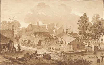 Vue de village avec étang