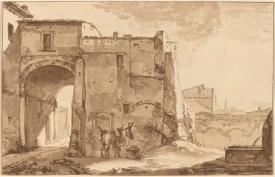 Porte avec voyageur et mule