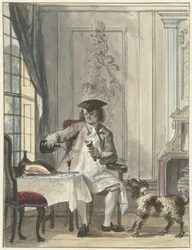 Homme à table avec un verre de vin et un os