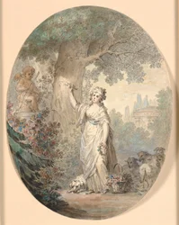 Bergère gravant un signe dans un arbre