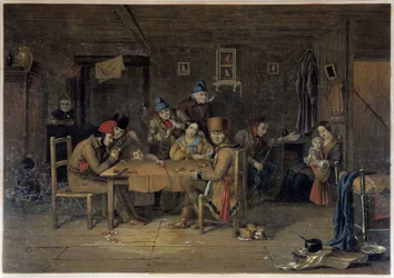 Colons français au Canada jouant aux cartes - peinture de Krieghoff