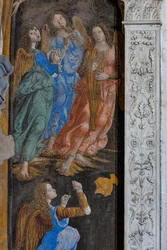 Miracle du Sacrement : détail avec des anges jouant de la musique (fresque)