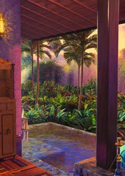 Une véranda tropicale luxuriante