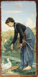 Jeune femme nourrissant un canard, par Cristiano Banti