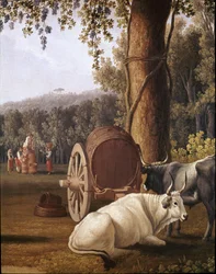 Récolte près de Naples, détail avec des vaches. XVIIIe siècle, Naples, Museo Nazionale di San Martino