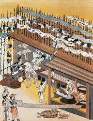 Artisans au travail, peinture sur paravents en soie, période Edo (1600-1868)