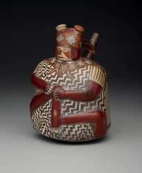 Vase Dépeignant un Guerrier Blessé, Période Intermédiaire Ancienne, Phase Nazca 7, c.500-600