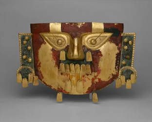 Masque funéraire péruvien, 900-1100 après J.-C. (or, argent-cuivre, cinabre)