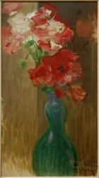 Coquelicots dans une bouteille en verre double