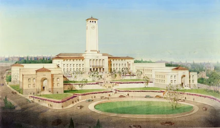 Schéma proposé pour le centre civique de Newport (aquarelle sur papier)