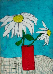 Nature morte naïve aux marguerites