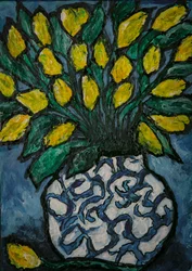Vase bleu avec des citrons