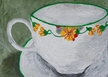 Tasse à thé fleurie et chaleureuse