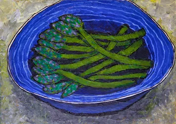 Asperges vertes dans un bol bleu