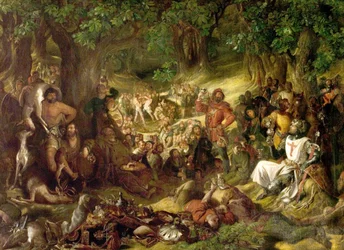 Robin des Bois et ses Joyeux Compagnons divertissant Richard Cœur de Lion dans la forêt de Sherwood