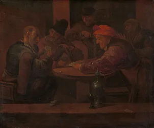 Hommes jouant aux cartes dans une taverne
