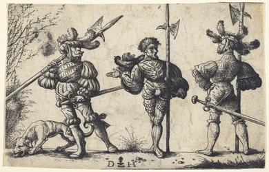 Trois soldats allemands armés de hallebardes