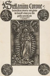 Vierge sur un croissant, page de titre de Pelbartus de Temesvar : Stellarium corone Schr. 2869..., 1502