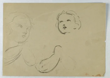Dessin, études de la tête et des bras d