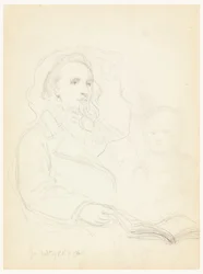 Dessin, esquisses pour "Lesson of Charity" et portrait de Peter Richards, Jr, 1849