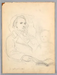 Dessin, esquisses pour "Lesson of Charity" et portrait de Peter Richards, Jr, 1849