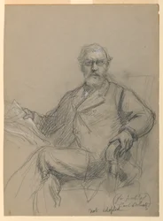 Dessin, Carl Schurz assis en train de lire, 1899