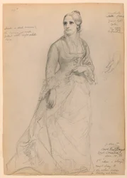 Mme Rutherford B. Hayes debout, avec étude séparée de la main gauche