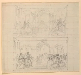 Deux Compositions de Figures pour la Peinture "La Cour Républicaine" (Jour de Réception de Lady Washington)