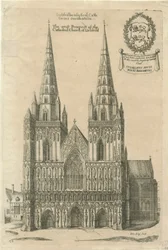Cathédrale de Lichfield - Façade Ouest : gravure, nd [?fin 17e siècle]
