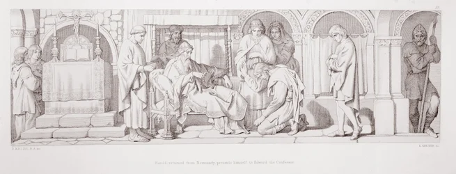 Harold, de retour de Normandie, se présente à Édouard le Confesseur, de 