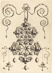 Grand pendentif avec deux doubles croix, entouré de six grandes et seize petites pierres de table