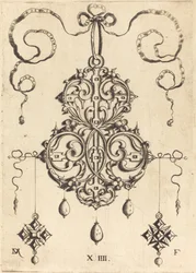 Pendentif à motifs avec trois gouttes et deux pendentifs en forme de croix à gauche et à droite