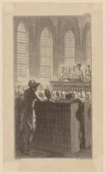 Bunkel dans une chapelle lors de la prière du matin, feuille n° 3 tirée de « Vie, remarques et opinions de Johann Bunkel »