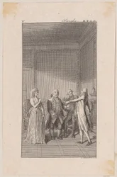Clarisse, son oncle Anton, son frère Jacob et Solmes en conversation