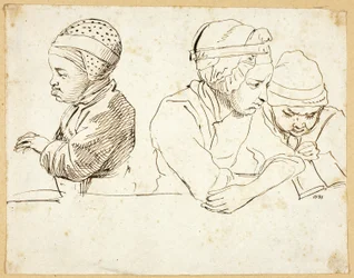 Trois enfants (recto); Esquisses de tête, yeux, lèvres et fleurs (verso)