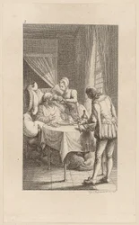 Gravure sur cuivre illustrant la couverture de « Gil Blas de Santillana », tome 1