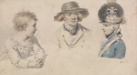 Études de caractères : Un enfant, un homme avec un chapeau, un officier militaire
