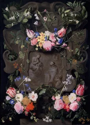 Le Miracle de Saint Bernard dans une guirlande de fleurs