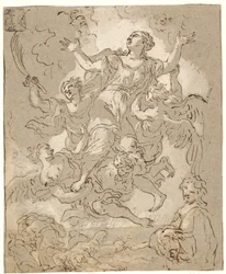 Sainte Rosalie en gloire avec des figures mourantes et courant et un homme en demi-longueur en dessous