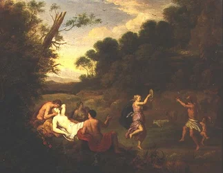 Réveil bacchique dans un paysage boisé