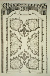 Jardin divisé par quatre parterres et terrasses