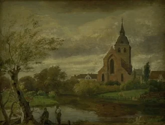 Église Saint Knud près de la rivière à Odense. Automne