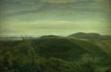 La côte du Jutland vue des collines de Mølleknap à Funen. Étude