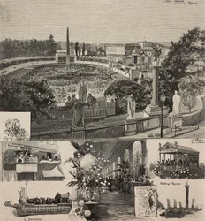 Festival de carnaval sur la Piazza del Popolo vu de la colline du Pincio, Rome, Italie, gravure d
