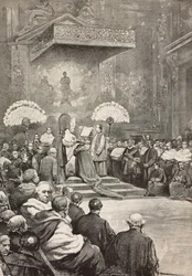 Consistoire du 13 novembre, le pape Léon XIII où il a créé de nouveaux cardinaux, Vatican, gravure d