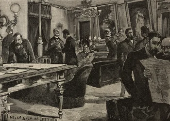 Salle de lecture au Palazzo Montecitorio, Rome, Italie, gravure d